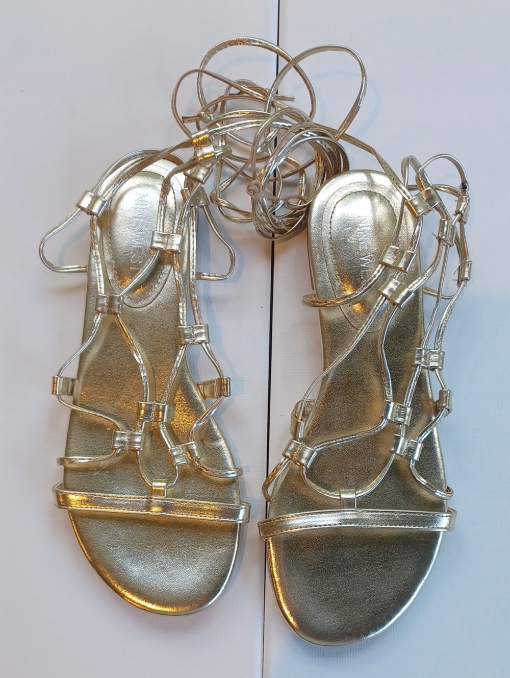 Nine West Metallic Gold Gladiator Lace-Up Flat Sandals